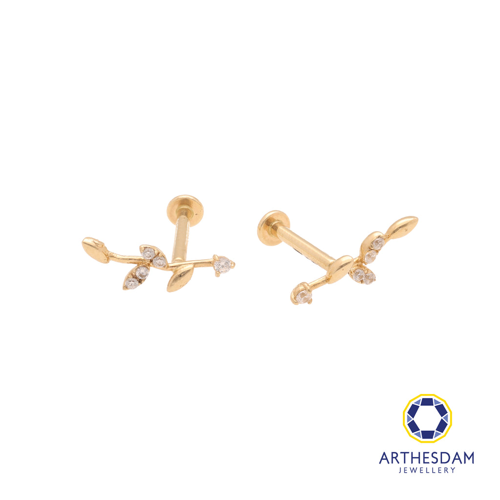 Arthesdam Jewellery 14K Gold Sparkling Leaf Earring (Flat-back)