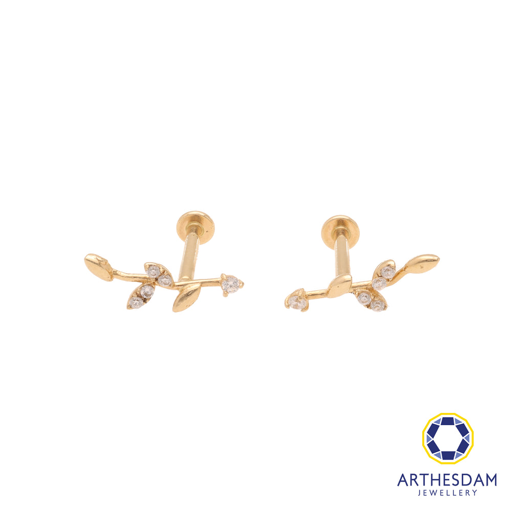 Arthesdam Jewellery 14K Gold Sparkling Leaf Earring (Flat-back)