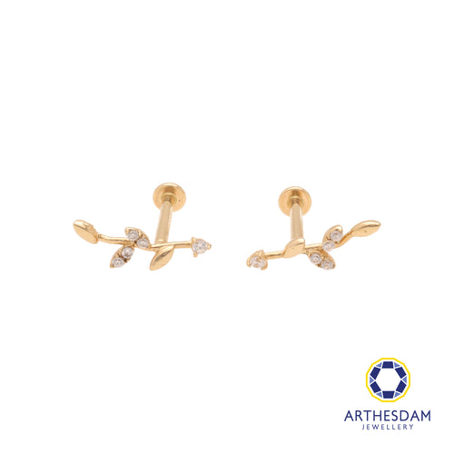 Arthesdam Jewellery 14K Gold Sparkling Leaf Earring (Flat-back)