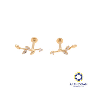 Arthesdam Jewellery 14K Gold Sparkling Leaf Earring (Flat-back)