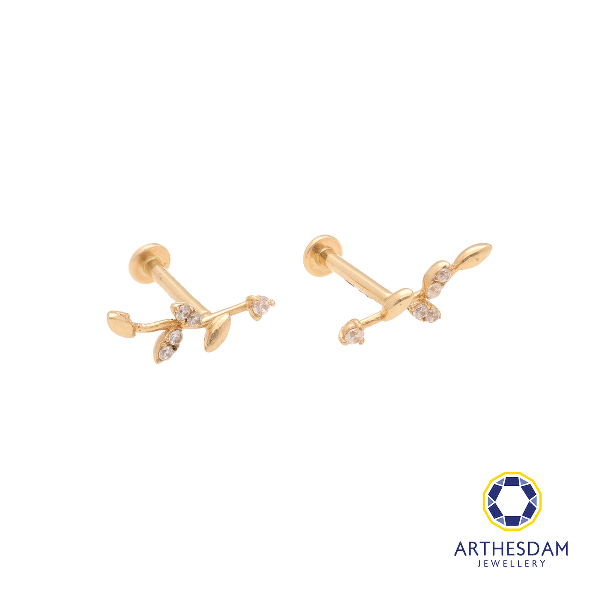 Arthesdam Jewellery 14K Gold Sparkling Leaf Earring (Flat-back)