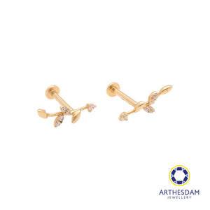 Arthesdam Jewellery 14K Gold Sparkling Leaf Earring (Flat-back)