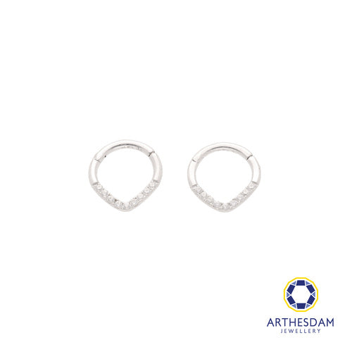 Arthesdam Jewellery 14K White Gold Sparkling V Hoop Earring/ Septum Ring