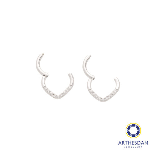 Arthesdam Jewellery 14K White Gold Sparkling V Hoop Earring/ Septum Ring