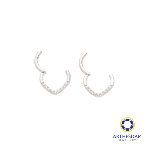 Arthesdam Jewellery 14K White Gold Sparkling V Hoop Earring/ Septum Ring