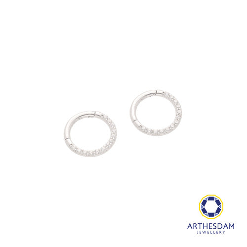 Arthesdam Jewellery 14K White Gold Sparkling Round Hoop Earring/ Septum Ring