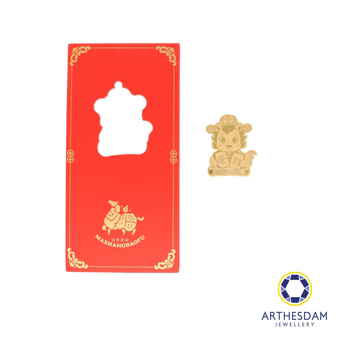 Arthesdam Jewellery 999 Gold 马上发财 Angbao Packet with Horse Keychain