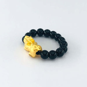 Arthesdam Jewellery 999 Gold Prosperity Pixiu Obsidian Quartz Ring