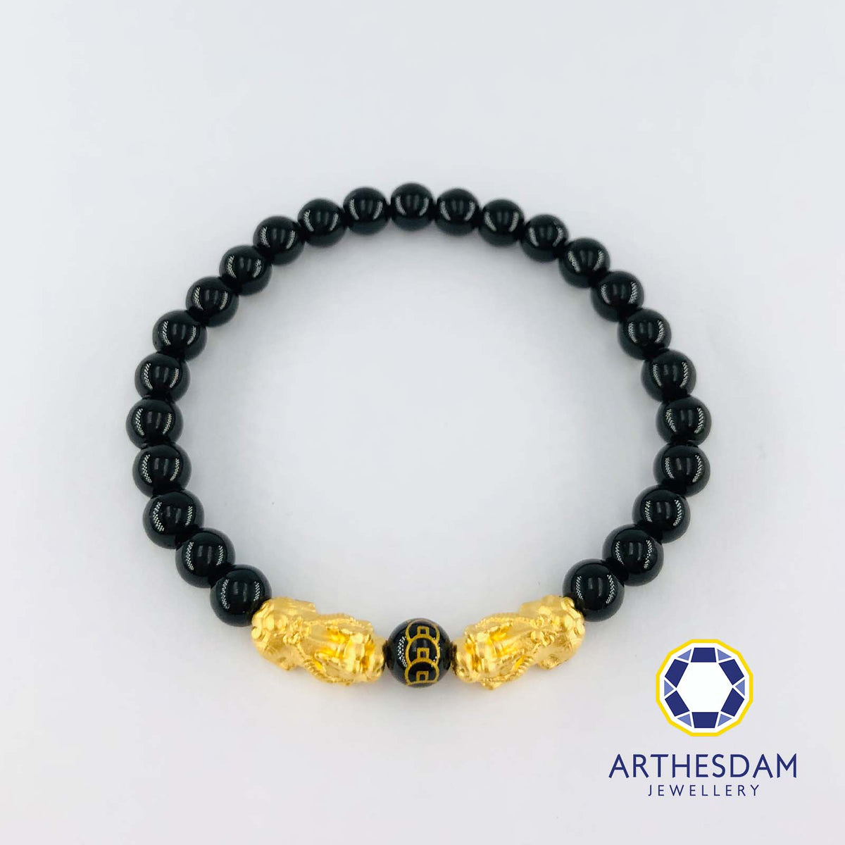 Arthesdam Jewellery 999 Gold Double Pixiu Obsidian Beaded Bracelet