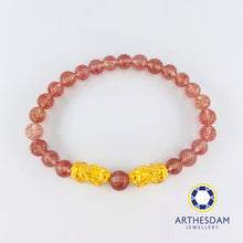 Load image into Gallery viewer, Arthesdam Jewellery 999 Gold Double Pixiu Strawberry Quartz Beaded Bracelet
