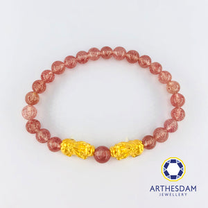 Arthesdam Jewellery 999 Gold Double Pixiu Strawberry Quartz Beaded Bracelet
