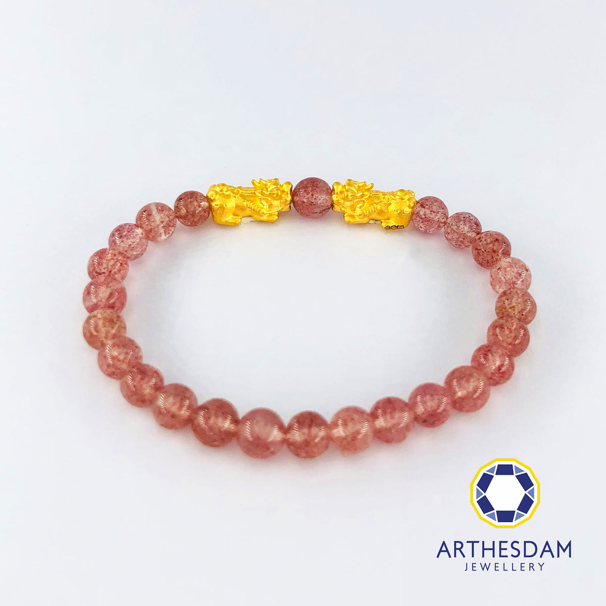 Arthesdam Jewellery 999 Gold Double Pixiu Strawberry Quartz Beaded Bracelet