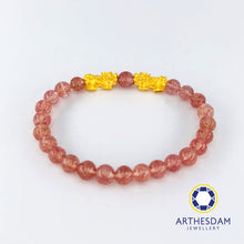 Load image into Gallery viewer, Arthesdam Jewellery 999 Gold Double Pixiu Strawberry Quartz Beaded Bracelet
