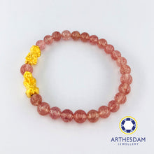 Load image into Gallery viewer, Arthesdam Jewellery 999 Gold Double Pixiu Strawberry Quartz Beaded Bracelet
