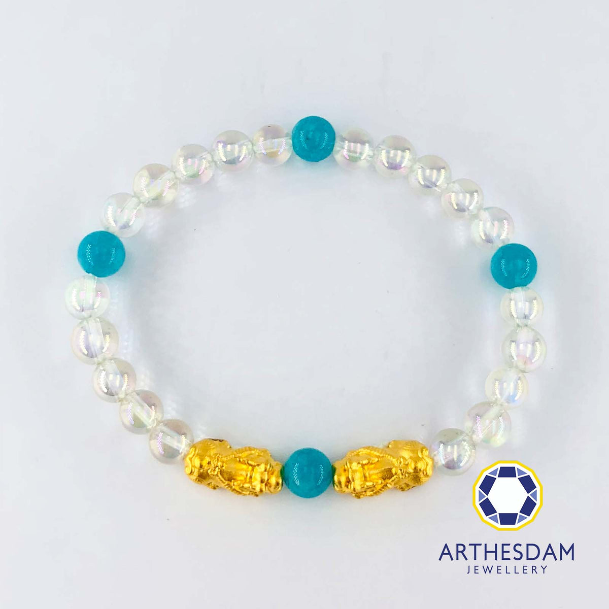 Arthesdam Jewellery 999 Gold Double Pixiu Opalite Beaded Bracelet