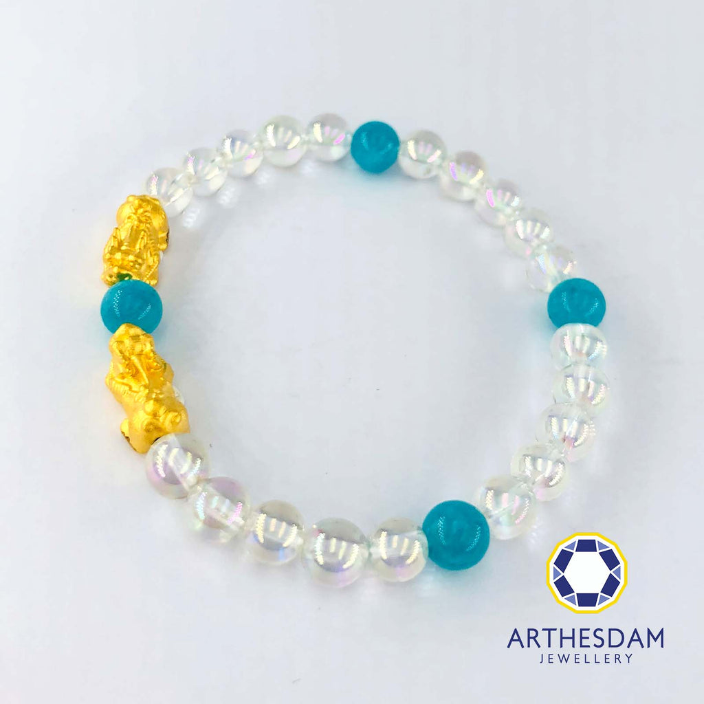 Arthesdam Jewellery 999 Gold Double Pixiu Opalite Beaded Bracelet
