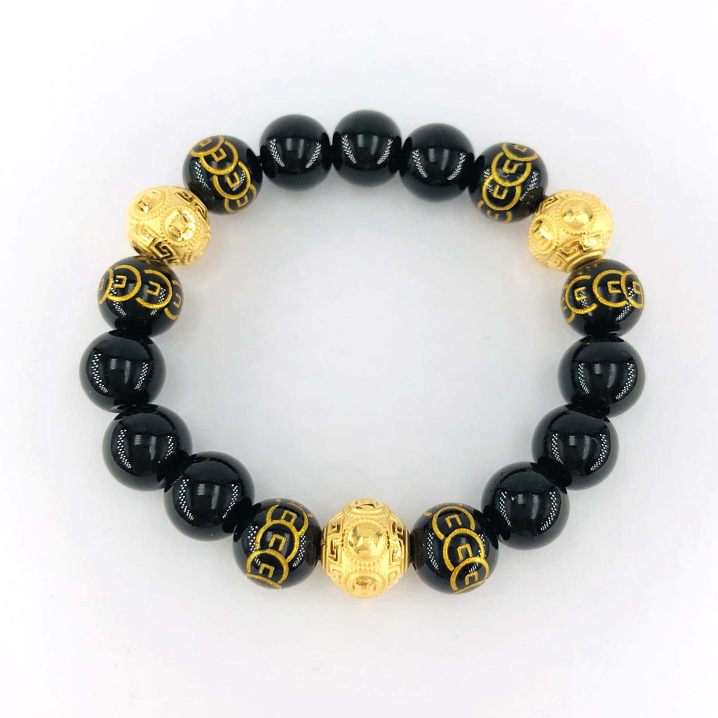 Arthesdam Jewellery 999 Gold Trinity Wealth Ball Obsidian Bracelet