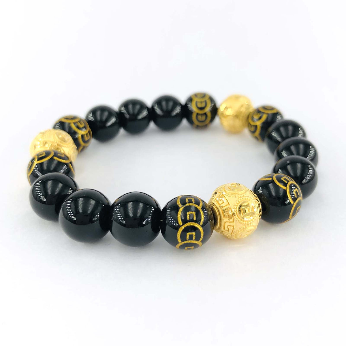 Arthesdam Jewellery 999 Gold Trinity Wealth Ball Obsidian Bracelet