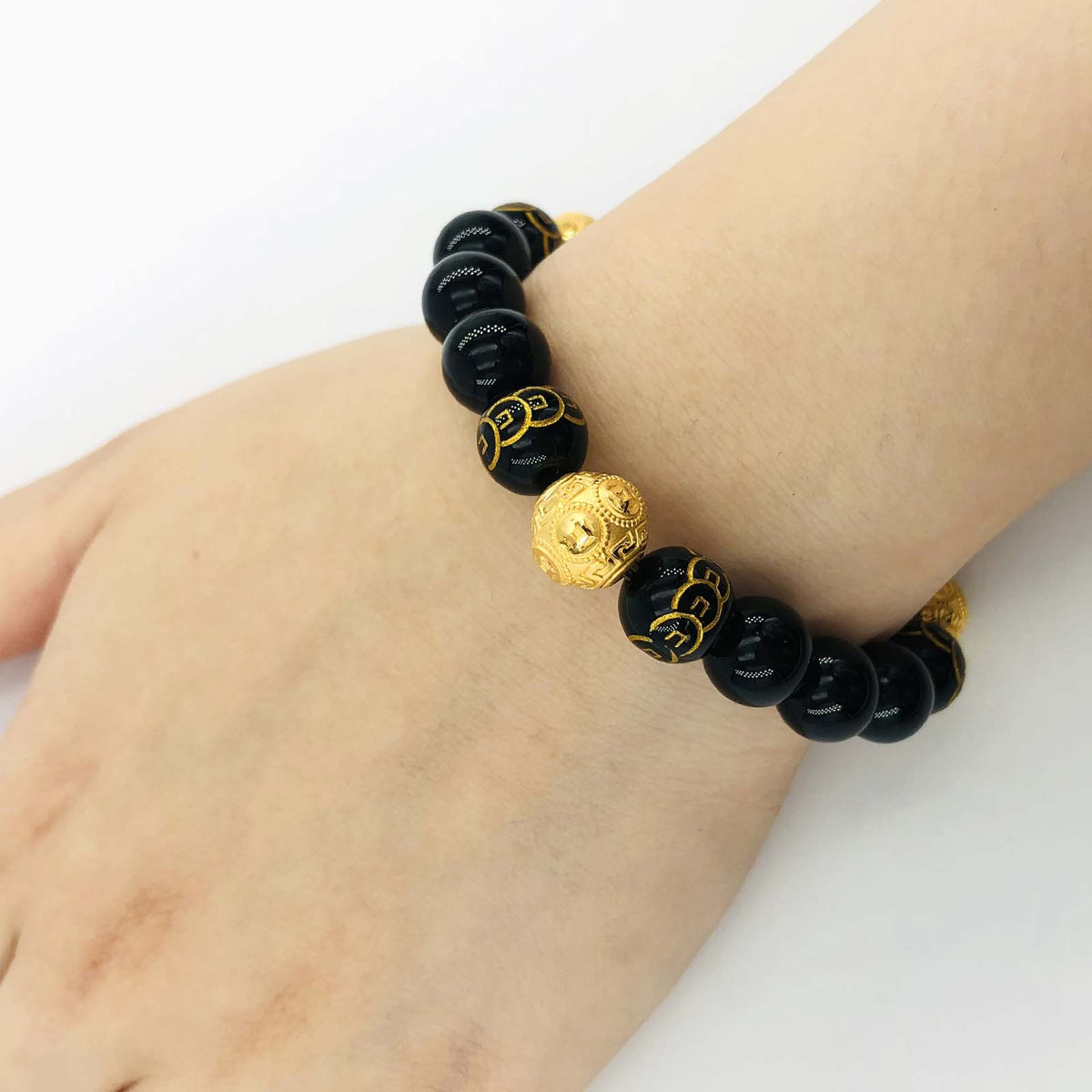 Arthesdam Jewellery 999 Gold Trinity Wealth Ball Obsidian Bracelet