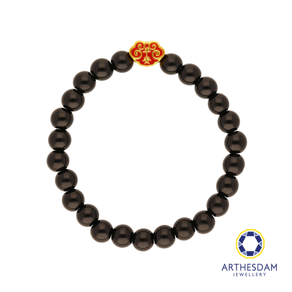 Arthesdam Jewellery 999 Gold 平安 Wealth Lock Beaded Bracelet