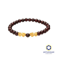 Arthesdam Jewellery 999 Gold Double Pixiu Dark Red Garnet Beaded Bracelet