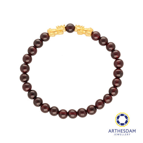 Arthesdam Jewellery 999 Gold Double Pixiu Dark Red Garnet Beaded Bracelet