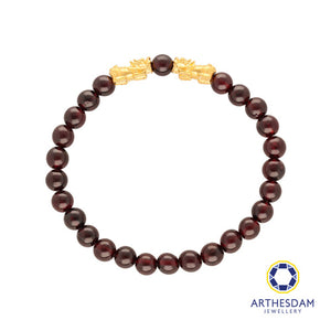 Arthesdam Jewellery 999 Gold Double Pixiu Dark Red Garnet Beaded Bracelet