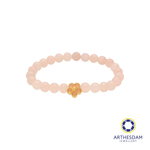 Arthesdam Jewellery 999 Gold Sakura Rose Quartz Beaded Bracelet