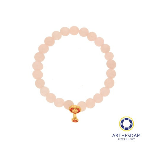 Arthesdam Jewellery 999 Gold Dangle Red Wealth Lock Rose Quartz Beaded Bracelet