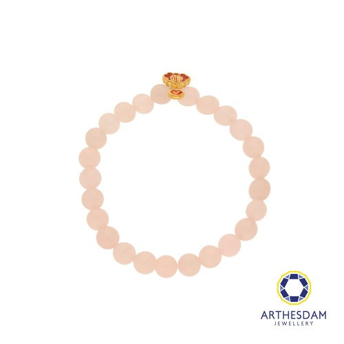 Arthesdam Jewellery 999 Gold Dangle Red Wealth Lock Rose Quartz Beaded Bracelet