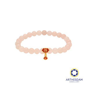 Arthesdam Jewellery 999 Gold Dangle Red Wealth Lock Rose Quartz Beaded Bracelet