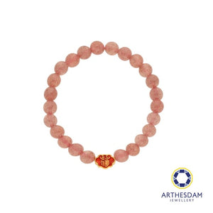 Arthesdam Jewellery 999 Gold Mini Red Wealth Lock Strawberry Quartz Beaded Bracelet