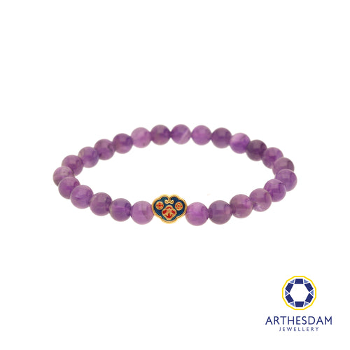 Arthesdam Jewellery 999 Gold Mini Blue Wealth Lock Amethyst Beaded Bracelet