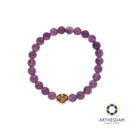 Arthesdam Jewellery 999 Gold Mini Blue Wealth Lock Amethyst Beaded Bracelet