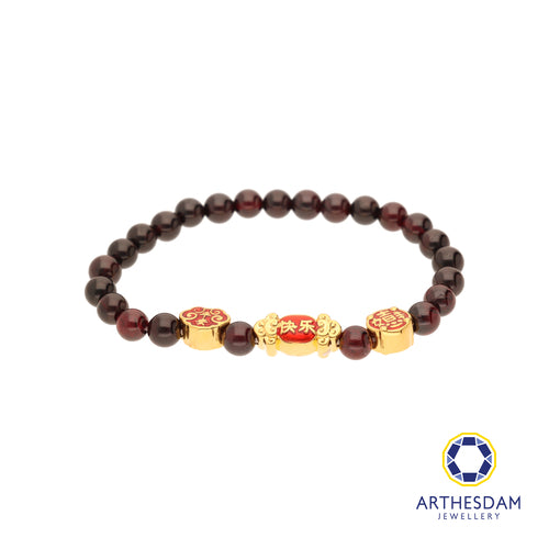 Arthesdam Jewellery 999 Gold 3-in-1 Multi Blessings Red Garnet Beaded Bracelet