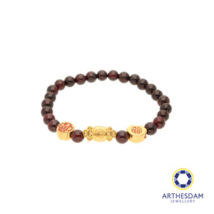 Arthesdam Jewellery 999 Gold 3-in-1 Multi Blessings Red Garnet Beaded Bracelet
