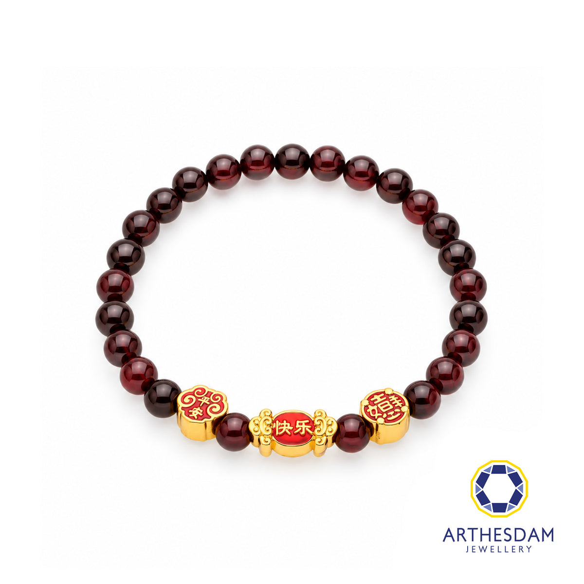 Arthesdam Jewellery 999 Gold 3-in-1 Multi Blessings Red Garnet Beaded Bracelet