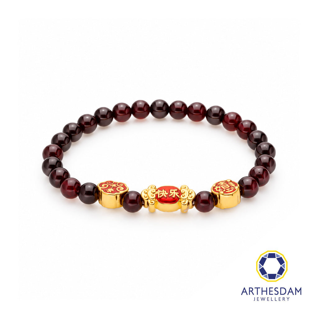 Arthesdam Jewellery 999 Gold 3-in-1 Multi Blessings Red Garnet Beaded Bracelet