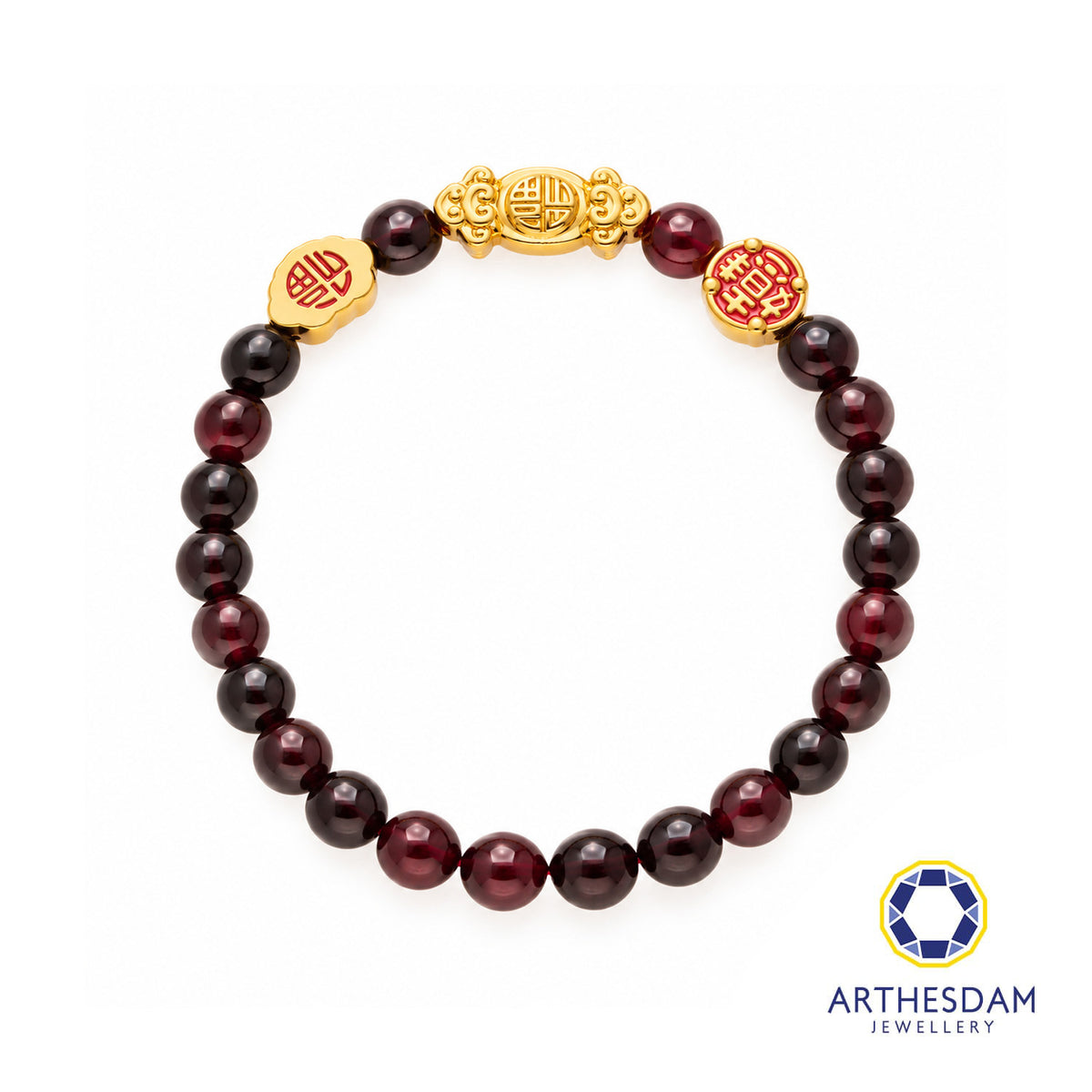 Arthesdam Jewellery 999 Gold 3-in-1 Multi Blessings Red Garnet Beaded Bracelet