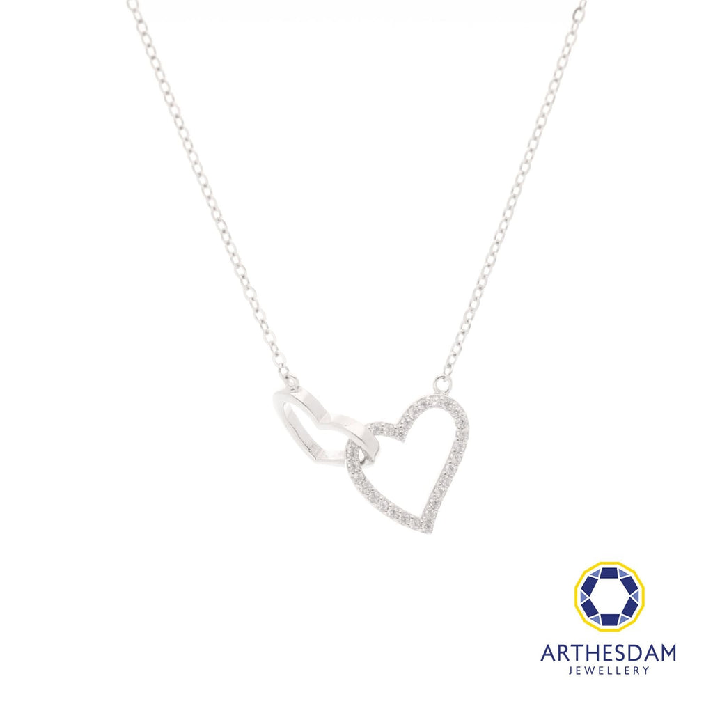 Arthesdam Jewellery 925 Silver Moissanite Interlock Hearts Necklace