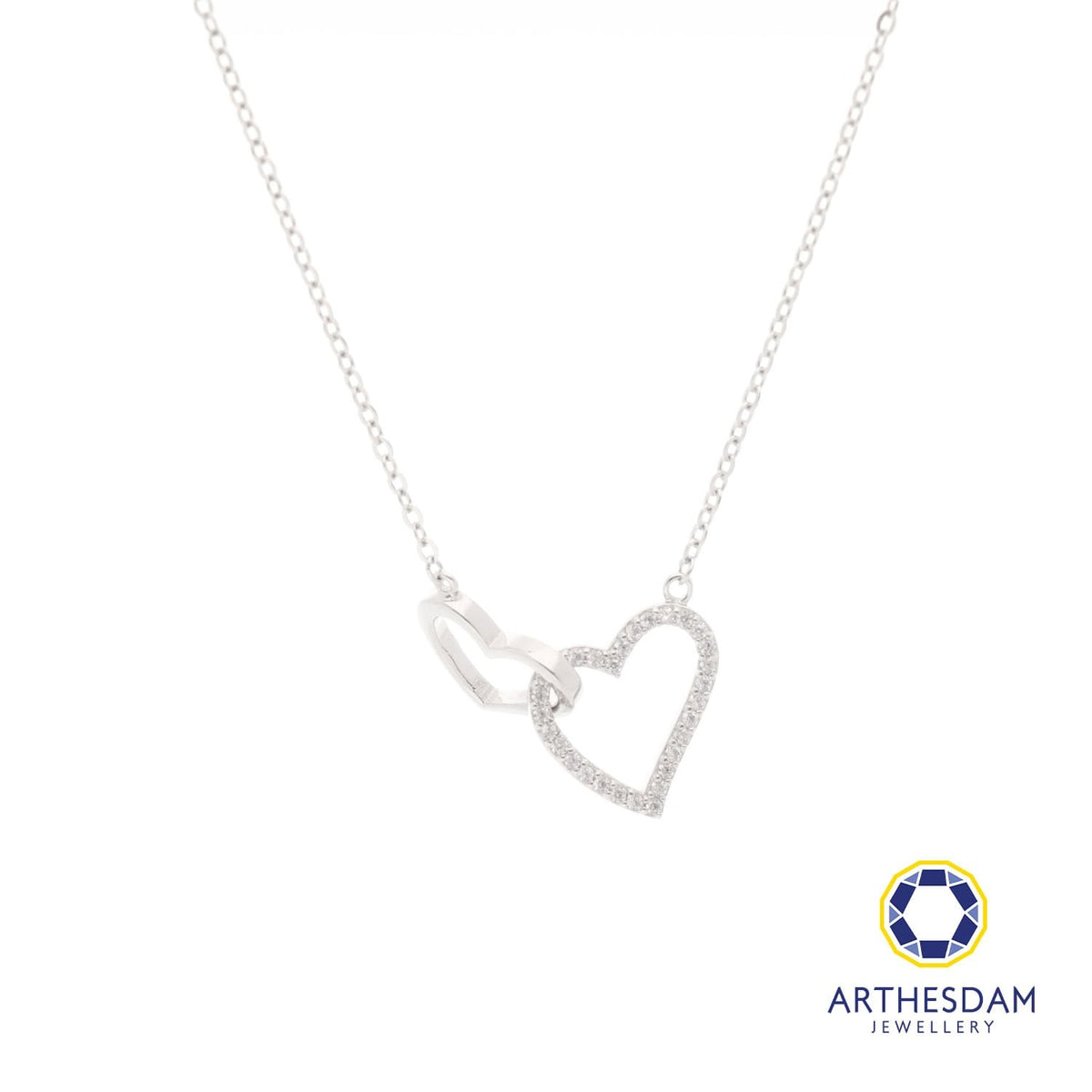 Arthesdam Jewellery 925 Silver Moissanite Interlock Hearts Necklace