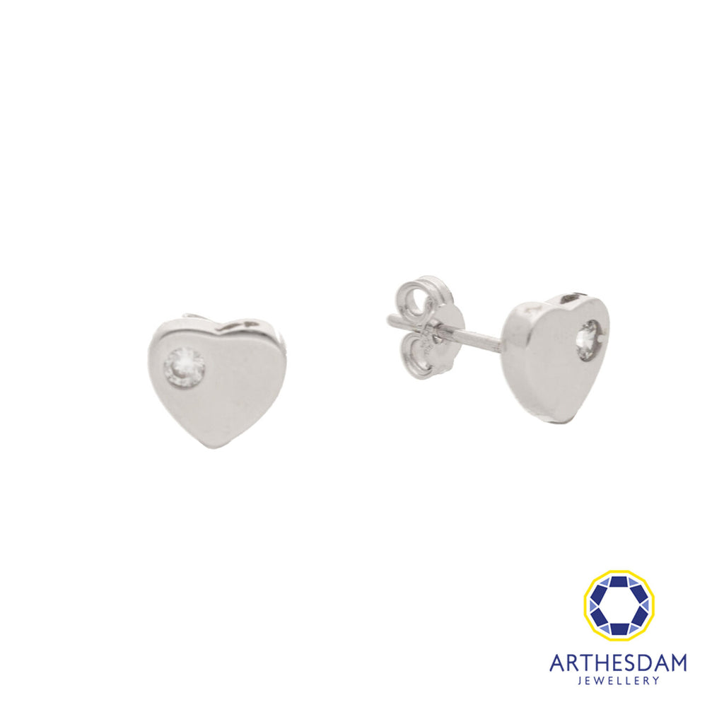 Arthesdam Jewellery 18K White Gold Plain Heart With Stone Earrings