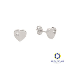 Load image into Gallery viewer, Arthesdam Jewellery 18K White Gold Plain Heart With Stone Earrings
