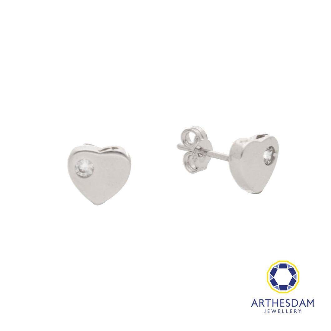 Arthesdam Jewellery 18K White Gold Plain Heart With Stone Earrings