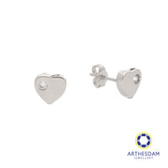 Arthesdam Jewellery 18K White Gold Plain Heart With Stone Earrings