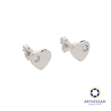 Load image into Gallery viewer, Arthesdam Jewellery 18K White Gold Plain Heart With Stone Earrings
