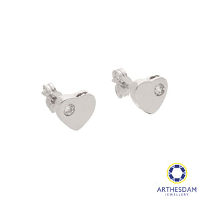 Arthesdam Jewellery 18K White Gold Plain Heart With Stone Earrings