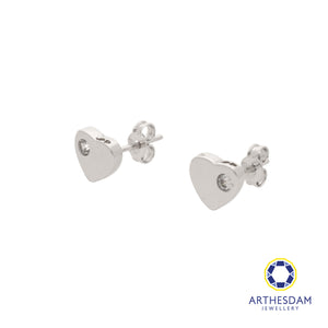 Arthesdam Jewellery 18K White Gold Plain Heart With Stone Earrings