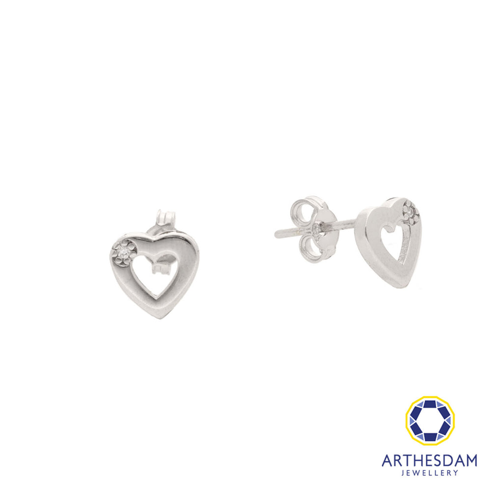 Arthesdam Jewellery 18K White Gold Heart Outline With Stone Earrings