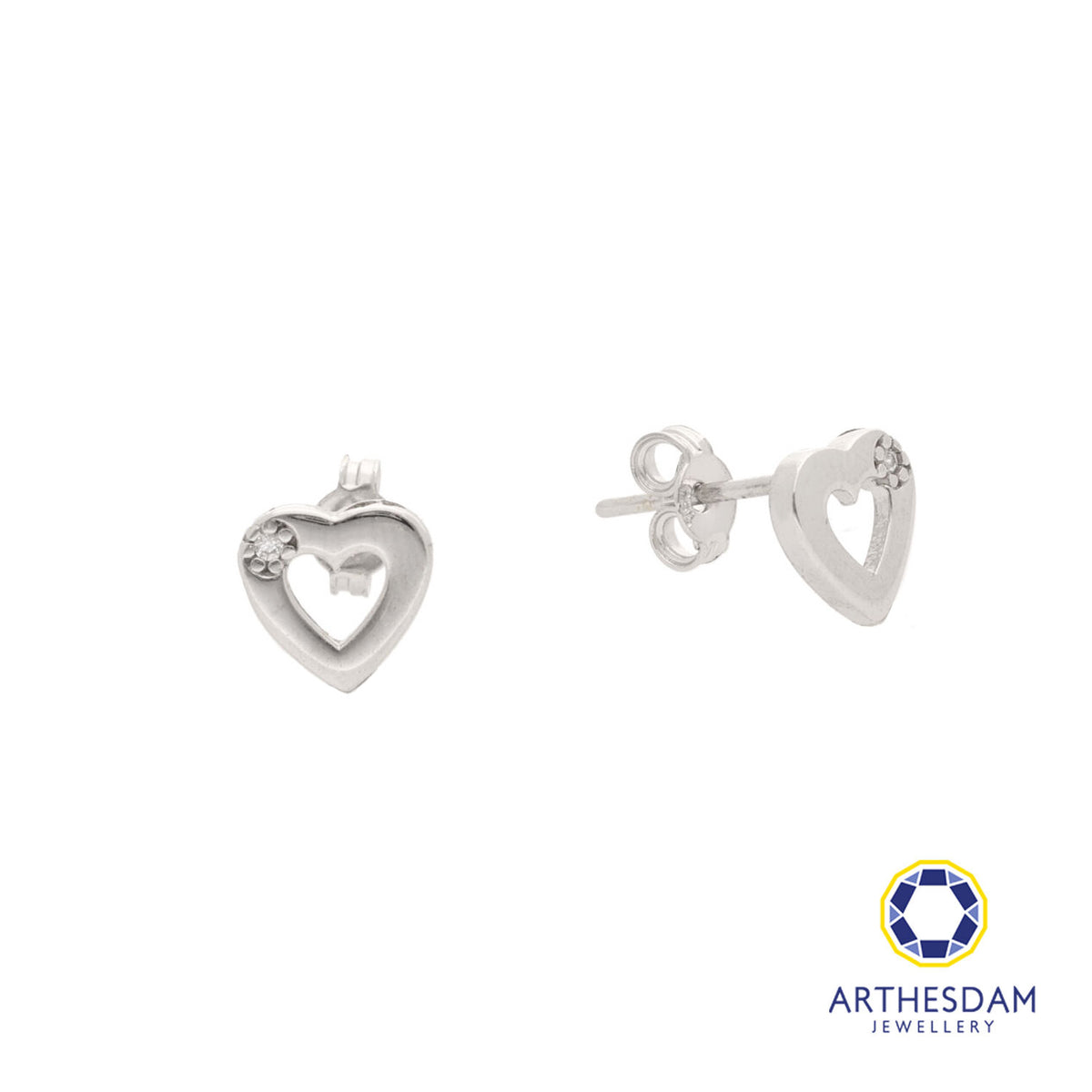 Arthesdam Jewellery 18K White Gold Heart Outline With Stone Earrings